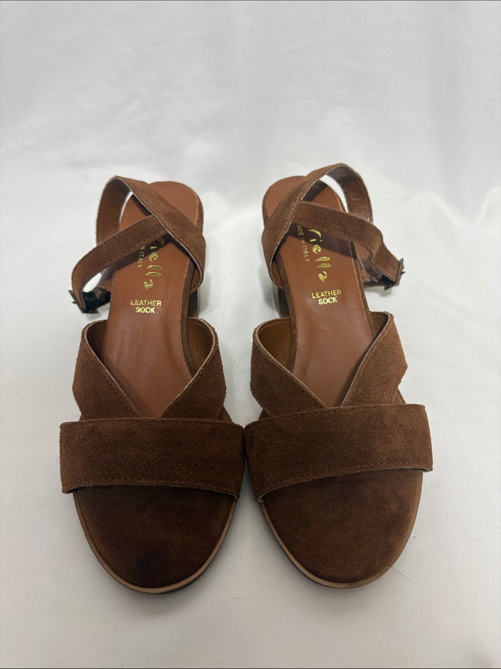 Women’s Brown Suede Cross-Strap Sandals with Ankle Buckle - Picture 1 of 11